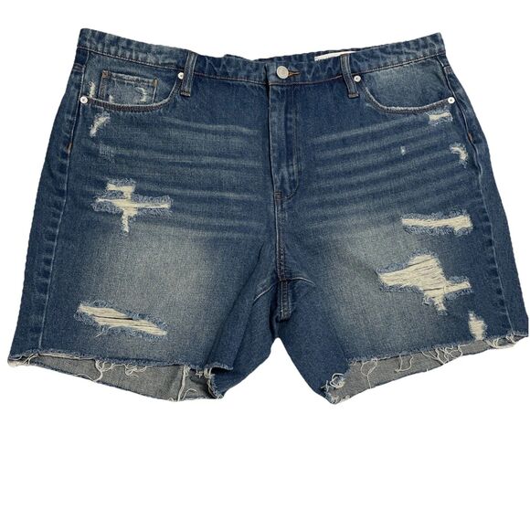 Blank NYC 18W Shorts Denim High Rise Womens Cutoffs Distressed Sustainable NWT - Picture 1 of 11